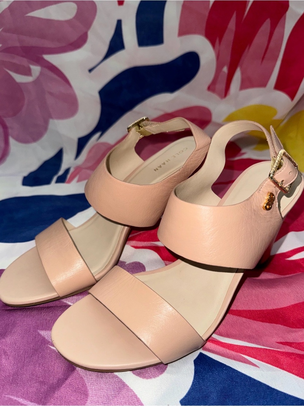 Cole Haan Blush Pink Leather Block Heel Sandals